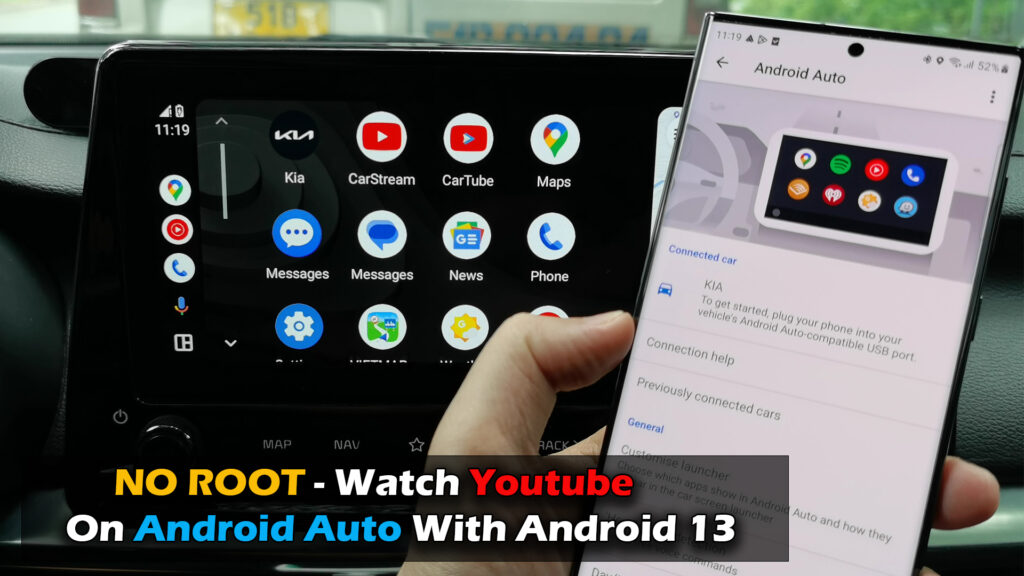 NO ROOT Watch Youtube on Android Auto With Android 13 2023