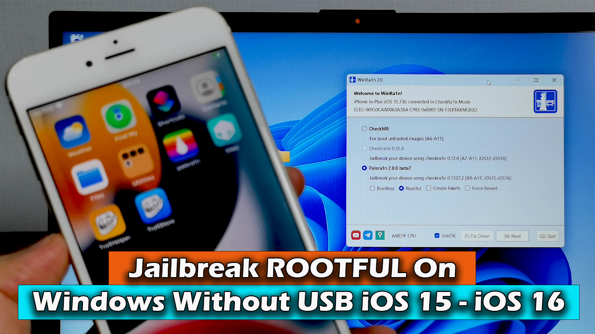 Winra1n 2 0 Jailbreak Rootful On Windows Without Usb Ios 15 Ios 16