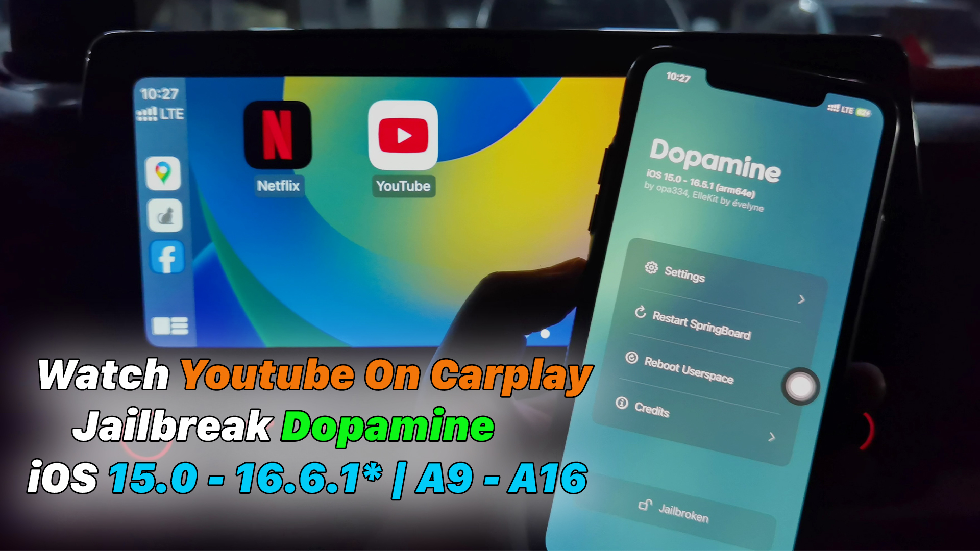 Watch Youtube On Carplay Jailbreak Dopamine iOS 15.0 16.6.1 A9